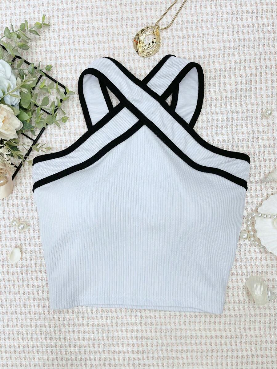ELLIE Cropped Top With Contrasting Cups And Wide Straps - 白色的 - 查看 1