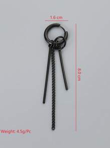1pc Men's Stainless Steel Tassel Dangle Earring - Black - View 4