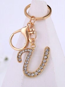 1 st., vergulde en met strass versierde eerste letter sleutelhanger, schattige strass sleutelhanger, geschikt voor dagelijks gebruik, geschikt voor zowel mannen als vrouwen, ringtas, sleutelhanger, rugzakhanger, cadeaus voor vrouwen en meisjes, portemonnee en handtas accessoires, eerste letter A-Z