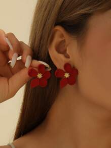 MESTILO 1 对欧美夸张金属大花耳钉适合女性日常佩戴情人节、妈妈、母亲、母亲节、礼物 - 紅色 - 查看 4