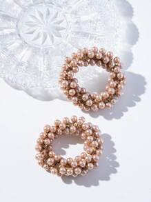 2pcs Faux Pearl Decor Hair Tie Elegant Ponytail Holder Hair Elastic Hair Rope - Multicolor - View 5