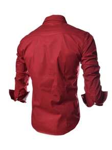 Men's Dress Shirt Short Sleeve Slim Fit Long Casual - 紅色 - 查看 3