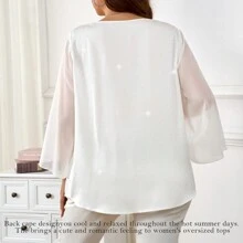 Blusas para mujer talla grande para verano, blusas elegantes de gasa con mangas tipo murciélago, escote redondo, casuales, sueltas y holgadas - Blanco - Ver 2