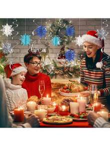 26 Pieces 3D Snowflake Silver Blue White With Ceiling Swirls For Christmas Decorations - Blue and White - View 1