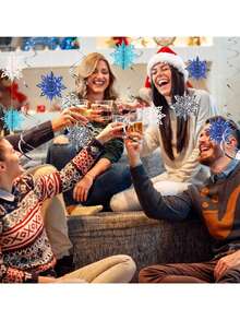 26 Pieces 3D Snowflake Silver Blue White With Ceiling Swirls For Christmas Decorations - Blue and White - View 5