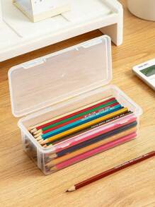 صندوق تخزين بلاستيكي شفاف 1/2/4 قطع، صندوق شفاف كبير السعة، صندوق أقلام وأقلام تحديد وأقلام رصاص للمكتب، منظم قابل للتحريك بغطاء مفصلي، صندوق تخزين مكتبي ولوازم يدوية - متعدد الألوان - مشاهدة 14