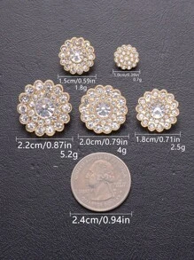 6 cái/gói Nút kim loại hình hoa tròn gợn sóng đính đá toàn bộ, trang trí may cho áo khoác, áo len, áo len cardigan, áo khoác, bó hoa, giày dép, túi xách, phụ kiện trang sức tự làm - Nhiều màu - Xem 2
