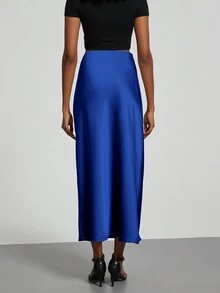 Se-Helo 时尚女士弹力缎面长裙 - 海军蓝休闲春季款 - 寶藍色 - 查看 7