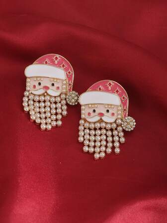 1 对圣诞珍珠和水钻耳环