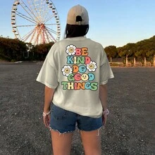 Oversized Life Style T-Shirt Soft Comfortable Fabric Be Kind T-Shirt - 奶油色 - 查看 4