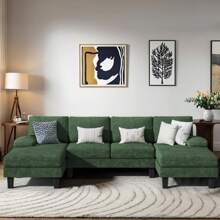 Sectional Sofa Couches For Living Room, U Shaped Modular Sectional Sofa, Convertible Sofa Bed 6 Seats Sectional Sleeper Sofa Comfy Couch With Adjustable Backrest - Green - View 2