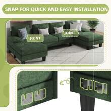 Sectional Sofa Couches For Living Room, U Shaped Modular Sectional Sofa, Convertible Sofa Bed 6 Seats Sectional Sleeper Sofa Comfy Couch With Adjustable Backrest - Green - View 4