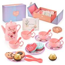 42/22 pièces Set de jeu de thé de princesse - Théière et desserts en plastique pour enfants - Jeu d'imagination pour les filles de 3 à 6 ans, Set de thé pour tout-petits, Tasse à thé pour enfants, Théière jouet