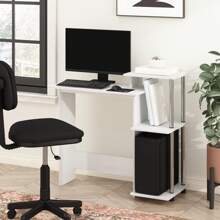 Efficient Home Laptop Notebook Computer Desk With Square Side Shelves, Desk For Students, Clear Computer Desk, Desk Set For Studying, Black Home Office Desk, Americano/Chrome - Sồi trắng - Xem 1