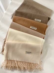 1 件女士羊绒混纺纯色长款流苏围巾，时尚披肩，适合秋冬季 - 彩色 - 查看 2