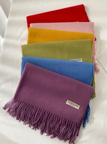 1 件女士羊绒混纺纯色长款流苏围巾，时尚披肩，适合秋冬季 - 彩色 - 查看 4