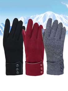 1Pair Winter Thickened Warm Gloves For Unisex, Waterproof, Windproof, Touch Screen Compatible, Button Closure, Ideal For Skiing, Hiking, Cycling, And Outdoor Activities In Extreme Cold Weather Conditions