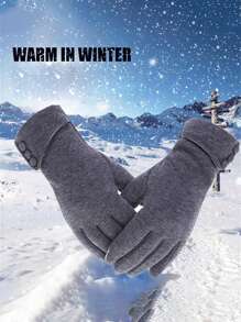 1Pair Winter Thickened Warm Gloves For Unisex, Waterproof, Windproof, Touch Screen Compatible, Button Closure, Ideal For Skiing, Hiking, Cycling, And Outdoor Activities In Extreme Cold Weather Conditions