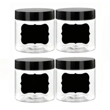 4pcs 7cm Dia. Plastic Storage Jars Lids, Paint/Cream/Mask Divider Bottles, PET Clear Sampling Cosmetic Containers, Includes 4pcs Reusable Black Label Stickers