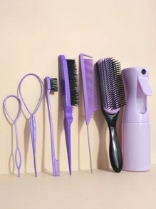 7件套/5件套/1件套美发尾部工具套装，9排尼龙软垫造型刷，带200毫升连续喷雾瓶的环形造型工具套装，边缘控制刷，尾梳，长钢针尖尾梳，精准分缝梳，蓬松梳，梳子，美发工具，美发产品及配件，适用于理发店、美容院、返校季、旅行度假必备，女士美发配件，梳子，解结梳，美发产品，美发工具，美发用品，头发护理，卷发梳，理发师，美发设备，发型，美发，梳子，背梳，造型刷，卷发梳，边缘梳，梳子，梳头发，梳子套装，梳头发，卷发梳，解结梳，女士梳子，头发，旅行，美发产品，美发工具，美发用品，理发师，理发师配件，理发店，美发设备