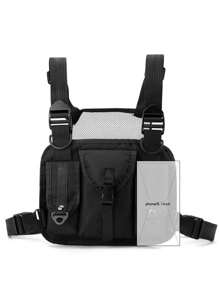 Bolso pectoral/chaleco con múltiples bolsillos de moda, mochila, bolsa de cintura, bolsa de pecho, bolso cruzado, bolso de Navidad, regalo de Navidad para hombres, bolso bandolera para hombres - Negro - Ver 6