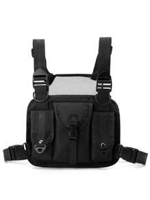 Bolso pectoral/chaleco con múltiples bolsillos de moda, mochila, bolsa de cintura, bolsa de pecho, bolso cruzado, bolso de Navidad, regalo de Navidad para hombres, bolso bandolera para hombres - Negro - Ver 9