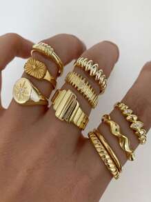 8Pcs/Set Creative Smooth Water Drop Rings For Women Vintage Geometric Adjustable Open Finger Nail Ring Couple Wed Accessories - Multicolor - View 2