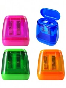 1 cái/2 cái/4 cái Gọt bút chì bằng nhựa có 2 lỗ, Gọt bút chì thủ công trong suốt nhiều màu sắc để phác thảo, Màu ngẫu nhiên - Nhiều màu - Xem 5