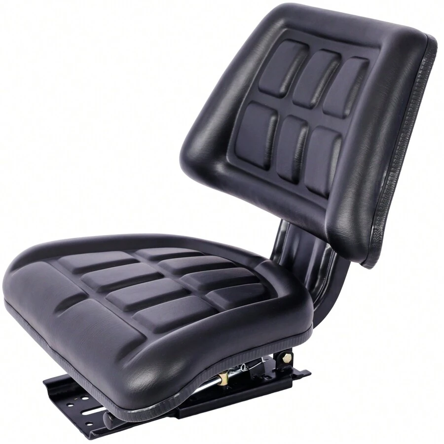 Tractor Seat W/ Backrest Black Slide Track Steel/PVC Compact Mower - 黑色 - 查看 1