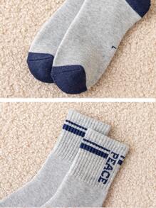 5 pares de calcetines hasta el tobillo para niños y niños pequeños, en patchwork de colores en contraste, con diseños de dibujos animados, letras y rayas, calcetines hasta la pantorrilla con dos líneas, aptos para primavera/otoño, diseño minimalista, lindo y de moda, versátiles para el uso diario