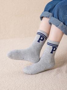 5 pares de calcetines hasta el tobillo para niños y niños pequeños, en patchwork de colores en contraste, con diseños de dibujos animados, letras y rayas, calcetines hasta la pantorrilla con dos líneas, aptos para primavera/otoño, diseño minimalista, lindo y de moda, versátiles para el uso diario