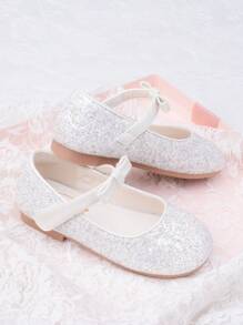 Sapatos de Princesa Infantil, Sapatos Planos de Sola Macia para Meninas com Laço e Decoração Brilhante, Sapatos Elegantes para Festa