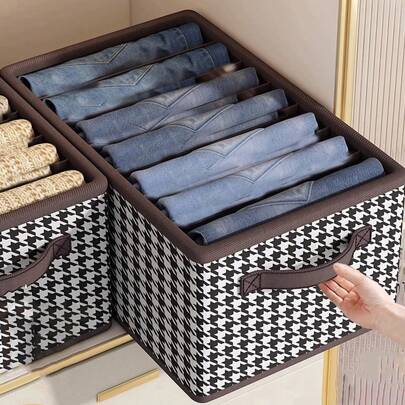 Herringbone Pattern Storage Box For Clothes, Pants, Home Use Storage Basket, Drawer Type Organizer Box For Storing Clothes, Bedding, Toys. Fabric Linen Storage Box, Moisture-Proof, For Wardrobe, Large Capacity Linen Storage Bin For Home And Closet