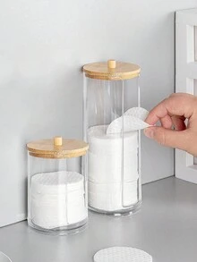 1pc Transparent Hair Tie Holder With Bamboo Lid, Hairband Storage Box, Hair Accessories Organizer, Makeup Pad Dispenser, Cosmetic Organiser, Scrunchie Hair Ornaments Display Case - Multicolor - View 6