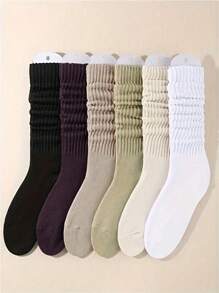 6pairs Solid Color Casual Socks, Simple & Warm Daily Wear Socks, Women's Sports Socks - Multicolor - View 9