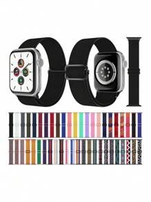1pc Nylon Watch Band Fit For 38/40/41/42/44/45/49mm Apple Watch SE/Series 9/8/7/6/5/4/3/2/1/Ultra 2, Elastic Rope, Canvas Strap, Rainbow, Bohemian, Leopard Print, Animal Footprint Design