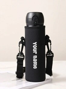 1pc Slanted Cup Cover, Crossbody, Hand-Held, Travel Essentials, Travel Customized Name Text Insulated Neoprene Water Bottle Carrier With Adjustable Shoulder Strap And Cup Cover Sleeve - Fits 12oz To 40oz Stainless Steel, Glass, And Plastic Bottles - K - Black - View 4