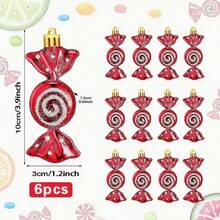 6 đồ trang trí kẹo mạ đỏ có dây, đồ trang trí kẹo Giáng sinh cho trang trí tiệc Giáng sinh, đồ trang trí treo trang trí nhà kẹo đỏ cho Giáng sinh, Halloween, vòng hoa Lễ Tạ ơn, Giáng sinh - Nhiều màu - Xem 3