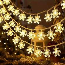 1 Peça Luz de Cordão de Floco de Neve de Natal de 1,5 m/4,92 pés, 3 m/9,84 pés ou 6 m/19,69 pés, LED de 3 cores (quente, branco, colorido), cria ambiente romântico, adequado para uso interno, externo, quarto, jardim, barraca, parapeito de janela, casamento, Natal, festa, decoração, decoração de quarto, decoração de Natal, iluminação de Natal, decoração de quarto, decoração de casa, decoração de festa, decoração de feriados, festival de Natal, presente de Natal, decoração de árvore de Natal, enfeites