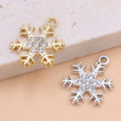 10 pezzi Ciondolo a forma di fiocco di neve placcato oro con cristallo per la realizzazione di gioielli, braccialetti, collane fai-da-te, accessori, craft e forniture
