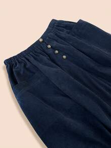 女士时尚街头风格休闲灯芯绒纽扣口袋裙 - 藏蓝色 - 查看 5