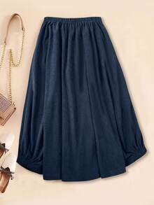 女士时尚街头风格休闲灯芯绒纽扣口袋裙 - 藏蓝色 - 查看 4