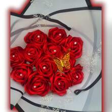 Ramos Eternos de Listón Bouquet con 12 Rosas Para Cumpleaños, Aniversarios. Boda, XV Años, Graduaciónes, Dia De Las Madres, San Valentin, Para Proponer Noviazgo, Decorar Oficina o Habitación. - Rojo - Ver 3