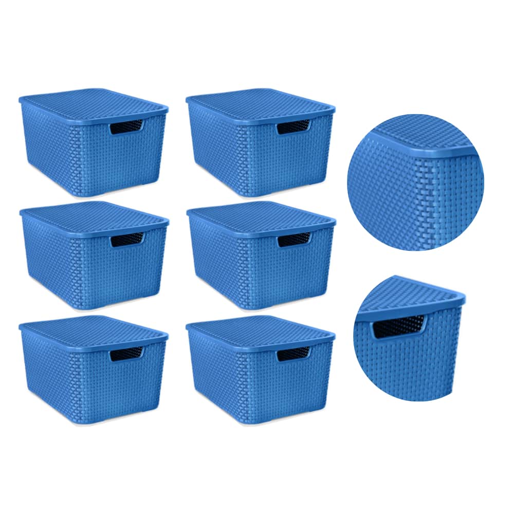 Kit 6 Rattan Organizer Boxes 7 Liters With Lid - 藍色 - 查看 1