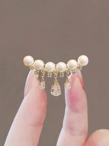 1pc Premium Tassel Teardrop Brooch For Women, Elegant Clothing Accessories Pin - Gold - View 3