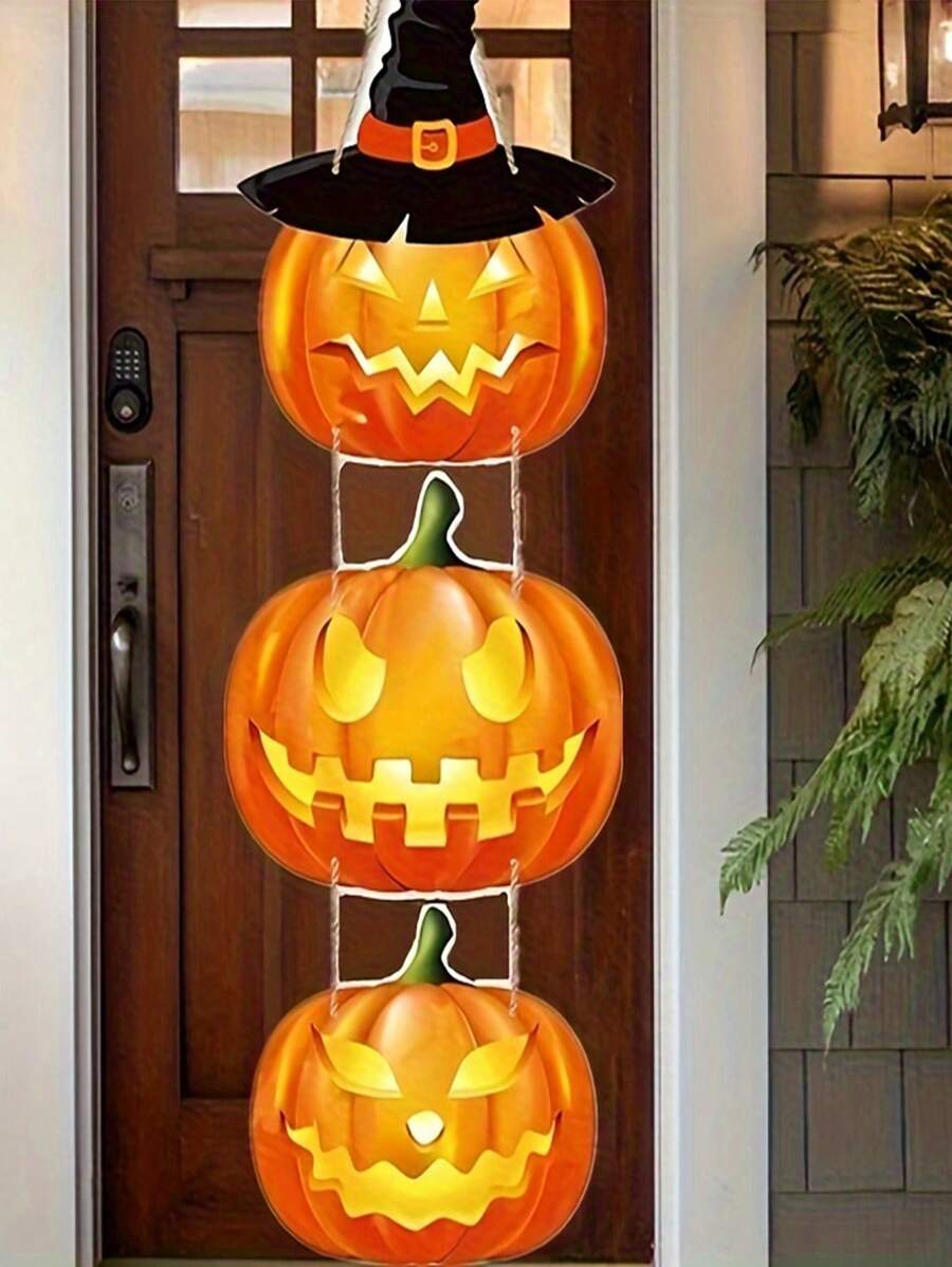 1pc Halloween Pumpkin Door Hanger Paper Crafted Party Decoration For Festive Atmosphere - Orange - View 1