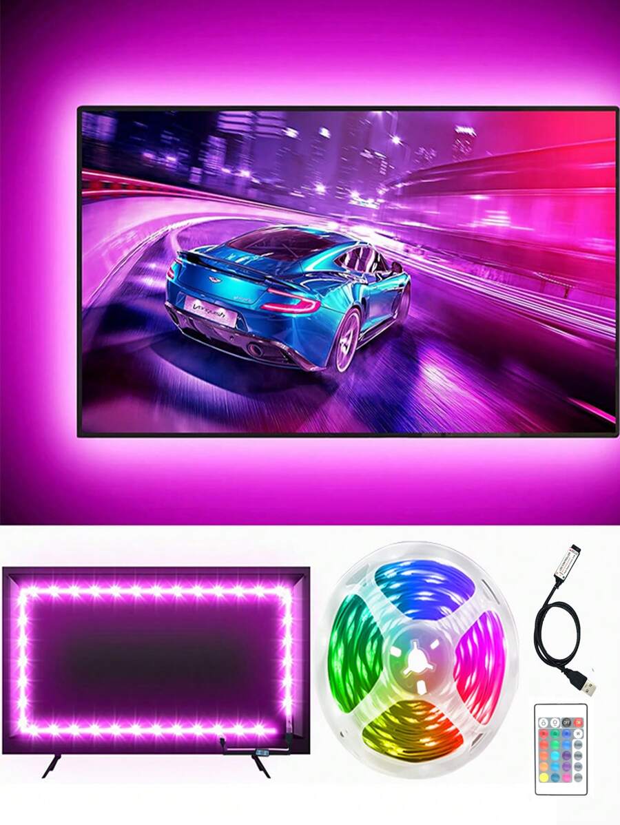 Đèn LED 24KEY cho TV, Đèn LED TV 3,2FT-49FT cho 19-100 inch, Có thể cắt, Chế độ đồng bộ nhạc, Đổi màu, Điều khiển từ xa Đèn LED TV cho phòng ngủ, phòng chơi game và bàn làm việc