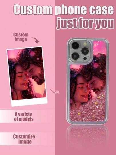 1PC TPU+PC Soft & Hard Combo Capa de telefone com glitter líquido personalizável com gráficos de estilo de vida personalizados, à prova de choque, compatível com iPhone, Galaxy, OPPO, smartphones Android