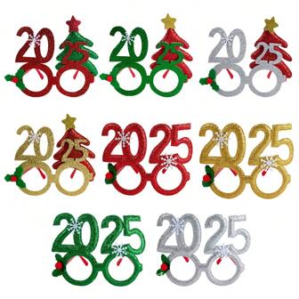 1pc Christmas Party New Year Glasses, Christmas Tree Snowflake Glitter Gold/Red/Sliver/Green 2025 Eyeglasses For Christmas Party Decor Supplies,Christmas