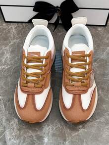 New Fashionable Versatile Sports Shoes For Women, Cute, Elegant, Luxury, Fashion, Retro, Resort Style, Casual, Outdoor, Hiking, Running, Personalized, Non-Slip, Lightweight, Comfortable, Breathable, Fashionable Sports Style, Simple, Versatile Women Shoes - Brown - View 2
